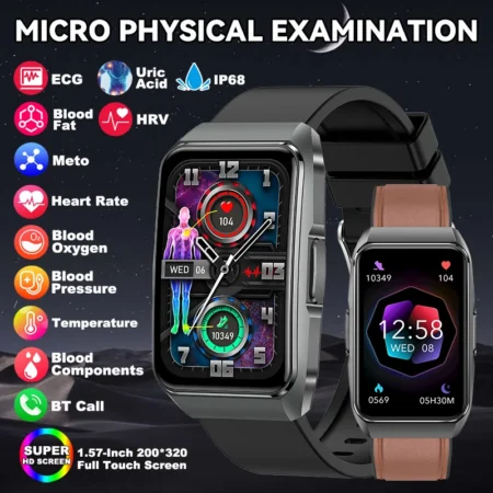 LIGE 2025 New AI Diagnosis Blood Lipids Uric Acid Body Composition Test Smart Watch Men ECG+PPG Bluetooth Call Health Smartwatch